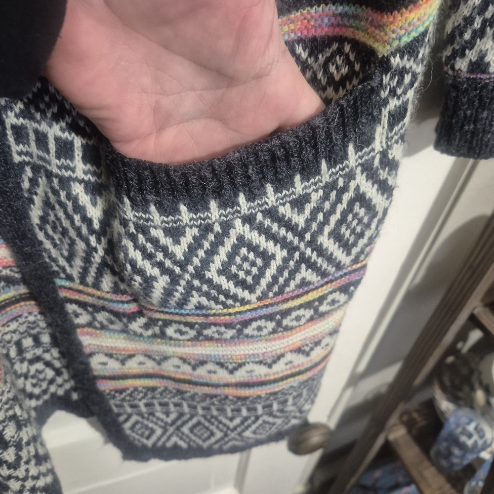 Monteau Hooded Cardigan Cozy Fair Isle Multicolor Open Front Sweater Size M - Picture 5 of 6